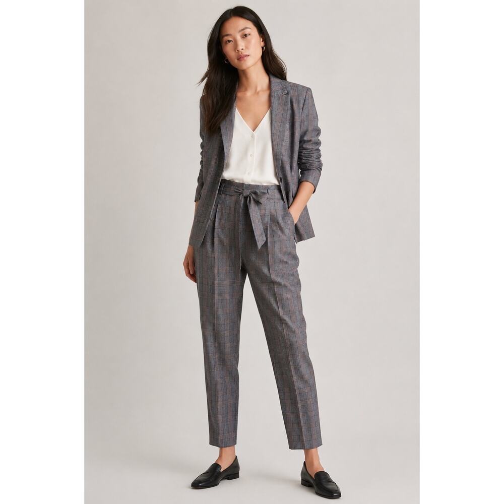 Equipment Marcelle Plaid Tie Waist Trousers Wool Blend High Rise Pleated Size 4